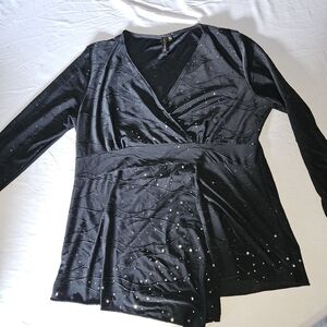 Sunny Leigh Black Wrap Front Long Sleeve Tunic Top XL